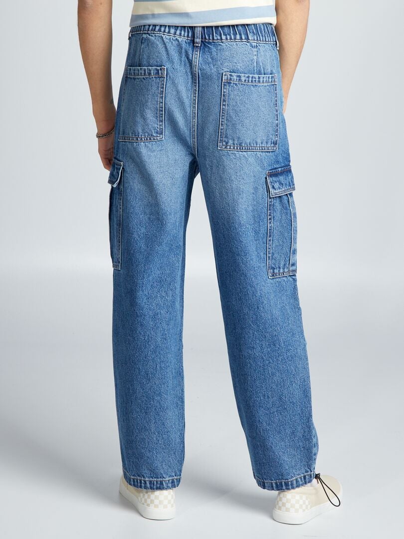 Calça jeans de pernas largas com vários bolsos - AZUL