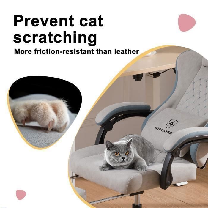 Sedia da ufficio/gaming, sedia ergonomica reclinabile - Altezza regolabile - Grigio