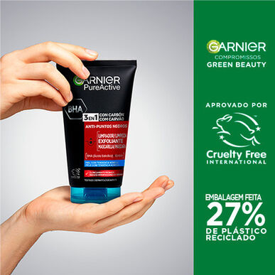 Garnier Pure Active 3-i-1 kullsyrebeskyttende ansiktsrensegel mot hudormer med salisylsyre 150 ml