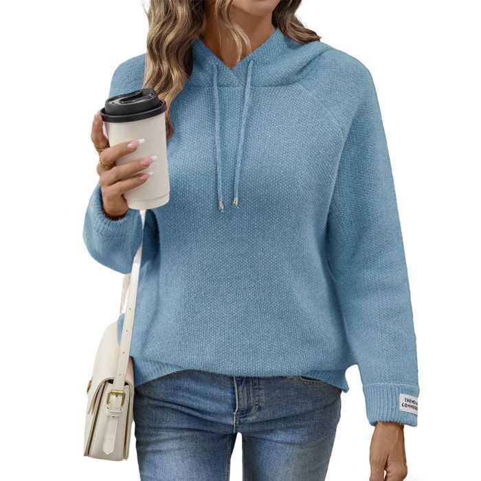 Jersey de mujer - Capucha raglán - Tejido de chenilla suave para invierno - Manga larga - Otoño/Invierno - Talla europea - Azul