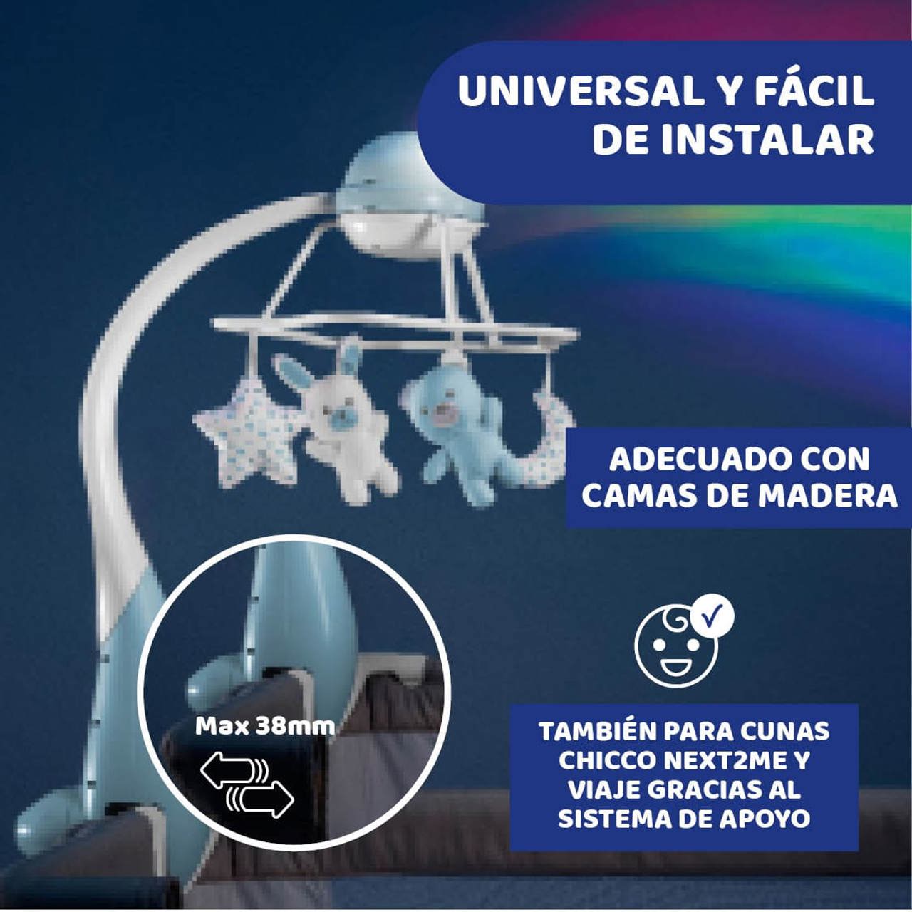 Mobile pour berceau projecteur arc-en-ciel