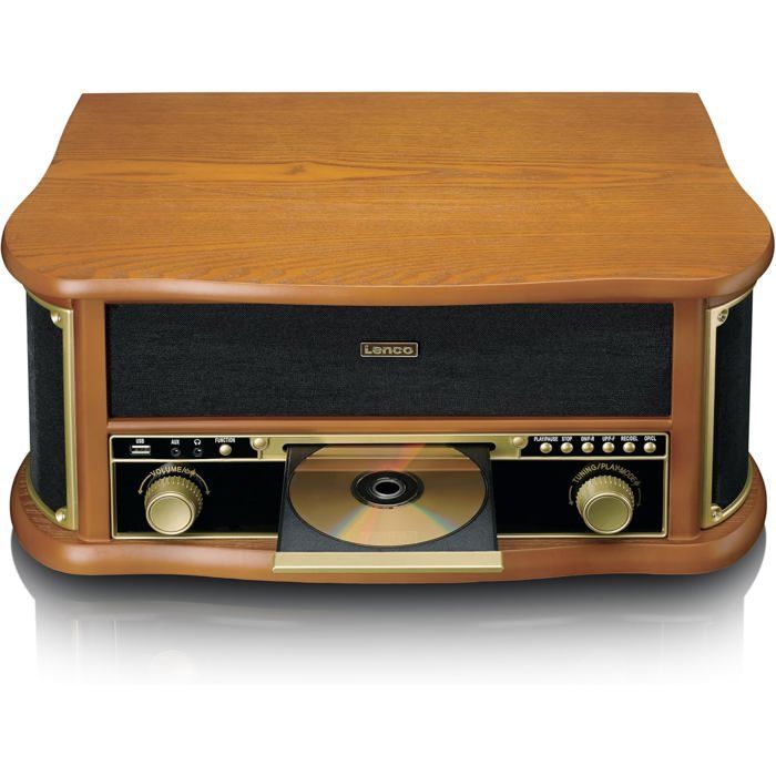 Lenco TCD-2571 Bluetooth-platenspeler, 2x5W-luidsprekers, DAB+-radio, cd-speler, cassettedeck, 3 snelheden, hout