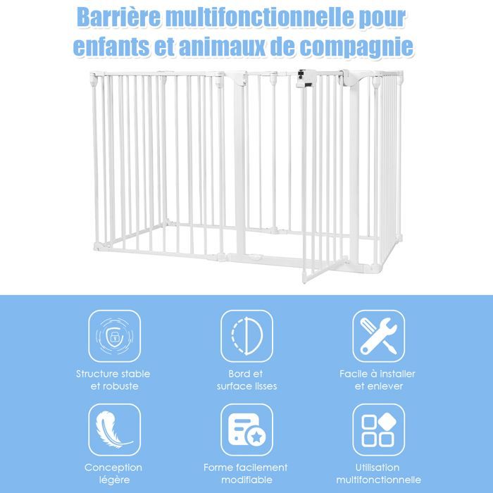 Barrière de Sécurité Pliable COSTWAY-Pare Feu de Cheminée 380 cm-6 Panneau-Verrouillage Manuel-pour Enfant, Chien, Chat-Métal-Blanc