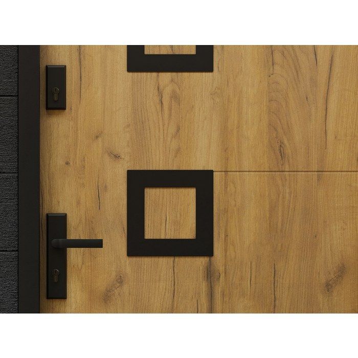 Puerta de entrada de acero con detalles en acero inoxidable, 207 cm de alto x 100 cm de ancho, efecto roble - 55 mm de espesor - apertura a la derecha - TIFANA