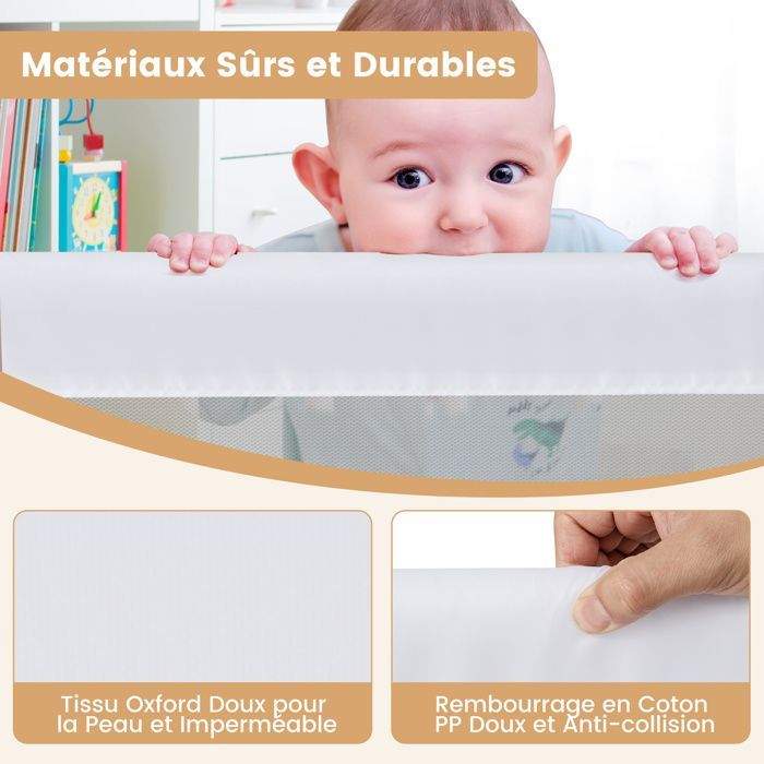 COSTWAY Barrière de Lit Pliable pour Bébé/Enfant 150x52CM en Tissu Oxford Angle 0°-180°avec Mousse Souple, Trous Pré-percés Blanc