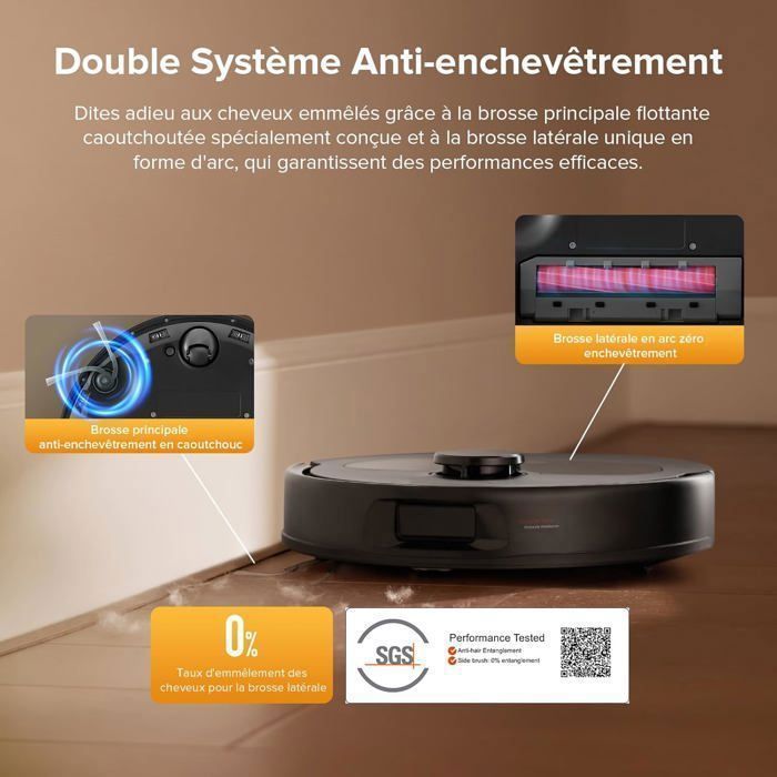 Roborock QV 35S Aspirador robô, 10000 Pa, sistema antiemaranhamento duplo, altura de elevação de 10 mm, navegação reativa e com LiDAR PreciSense, preto