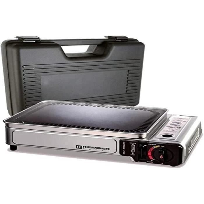 Plancha gaz portable - KEMPER - plaque anti adhésive - 2300W - valise de transport