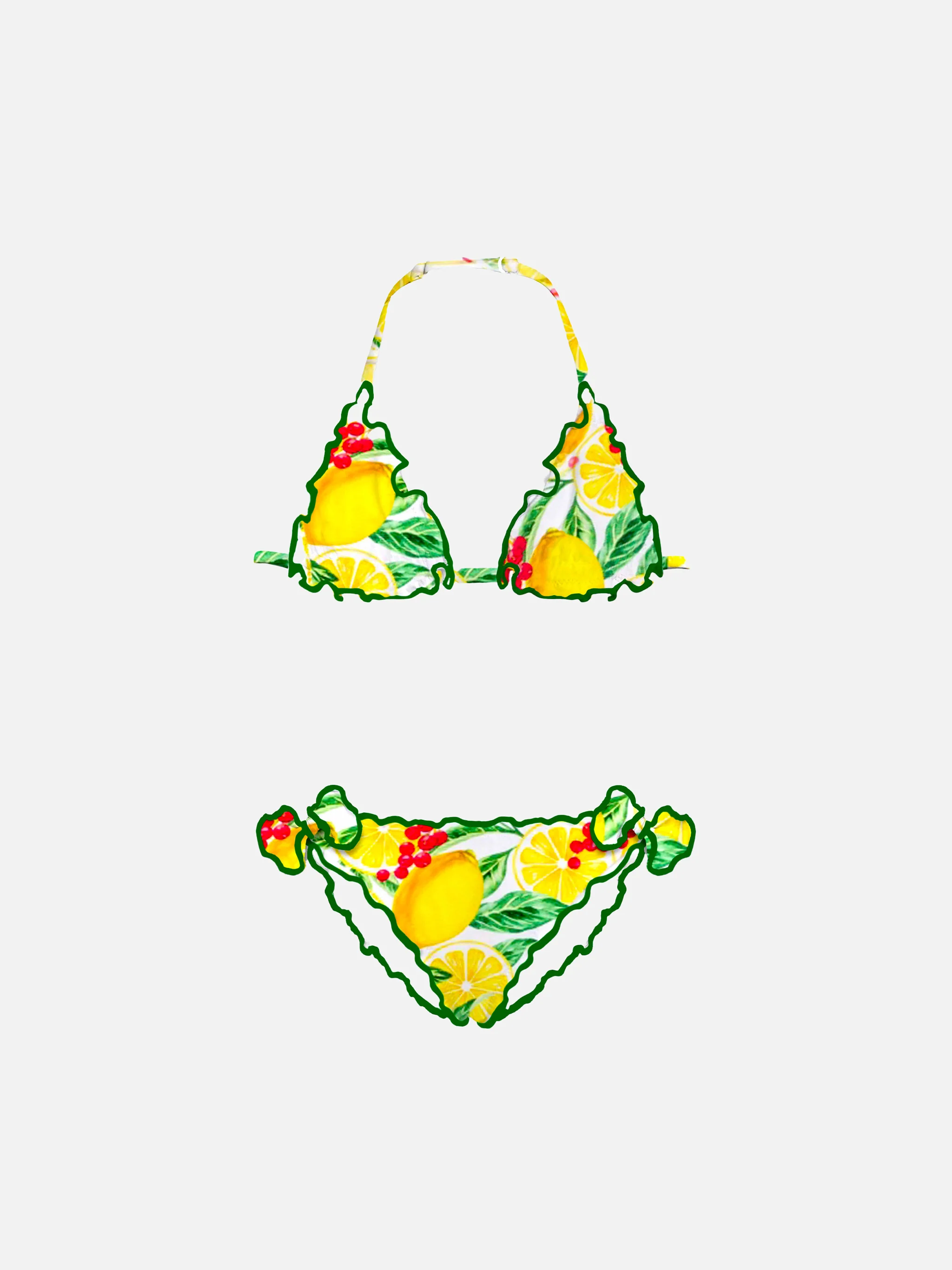 Triangelbikini voor meisjes met citroenprint