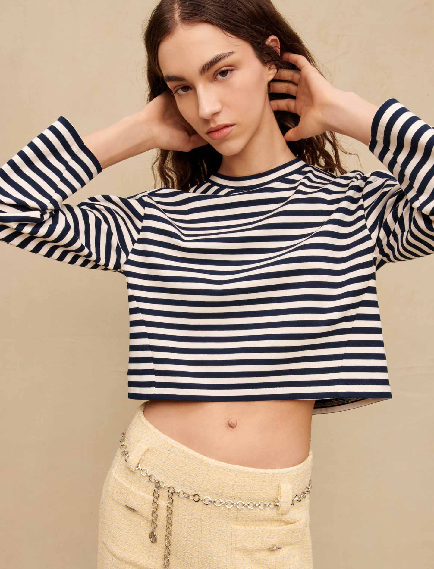 Tricou marinaresc cu mânecă lungă - Blanc/Bleu