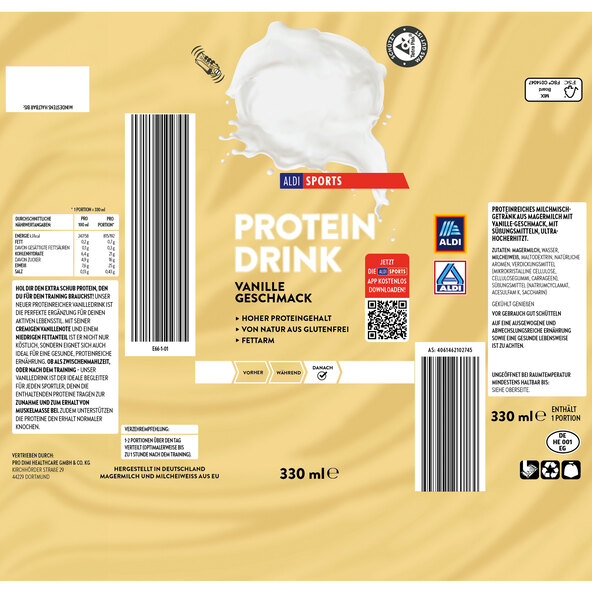 Băutură proteică din lapte ciocolată + vanilie, pachet de 12 (12 x 0,33 l = 3,96 l)