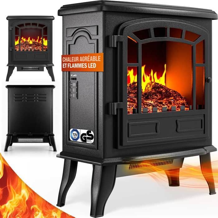 DEUBA® Cheminée électrique effet flamme 2000 W 2 niveaux électrique soufflerie radiateur chauffant LED cheminée décoration noir