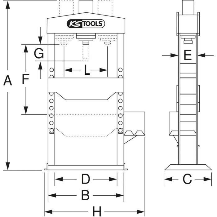 Pressa idraulica da banco da 30 t con pompa a 2 velocità - KS Tools 160.0112 - Pressa da officina