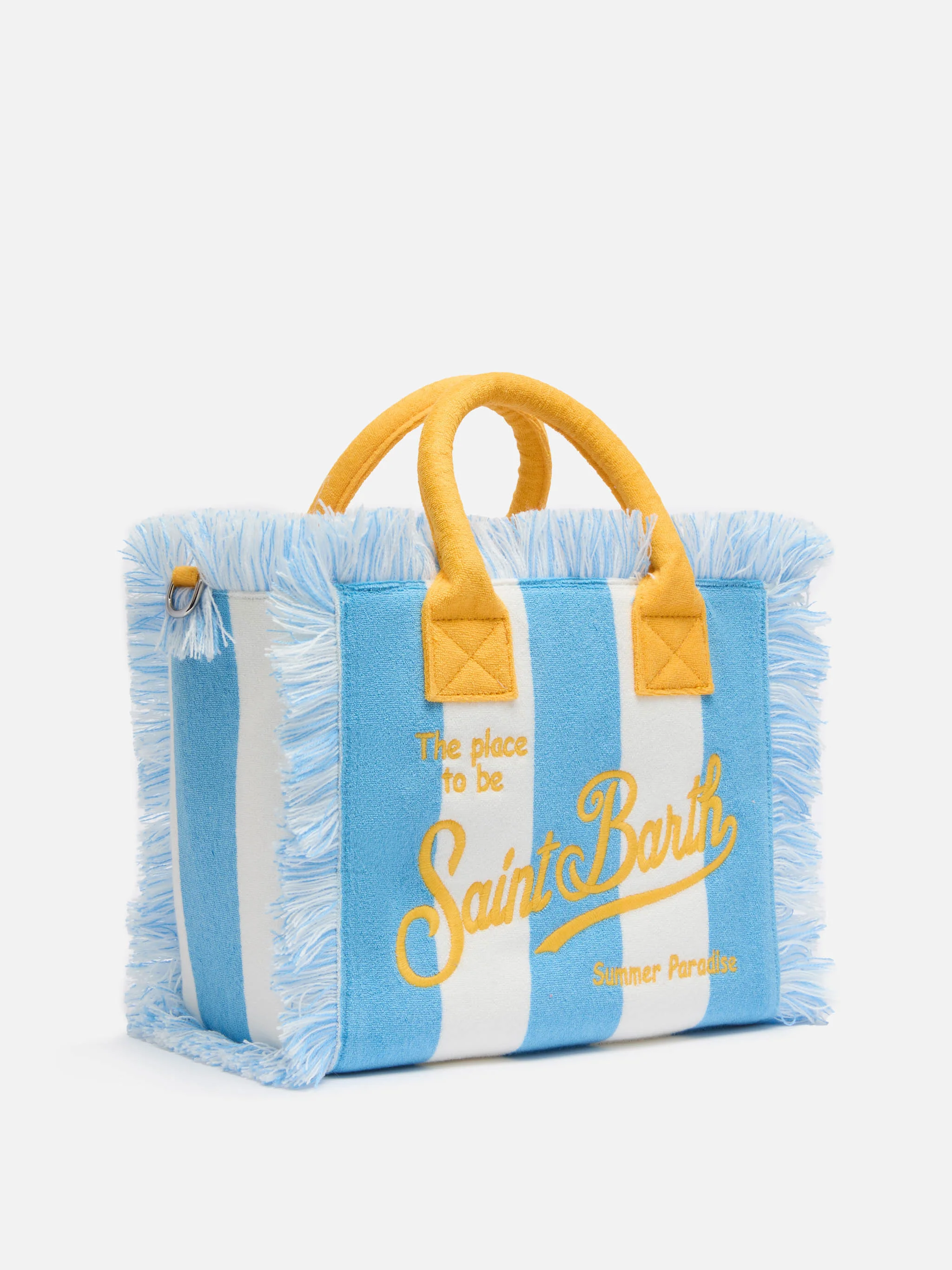 Bolsa Colette em esponja azul com estampa listrada azul.