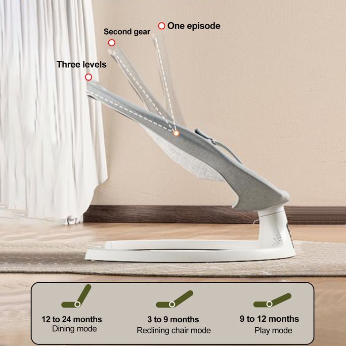 Elektrische 3-in-1-Babyschaukel – 5 Geschwindigkeitsstufen, Bluetooth, 3 Timer, Fernbedienung für Sicherheitsgurt – 0–12 Monate – Khaki