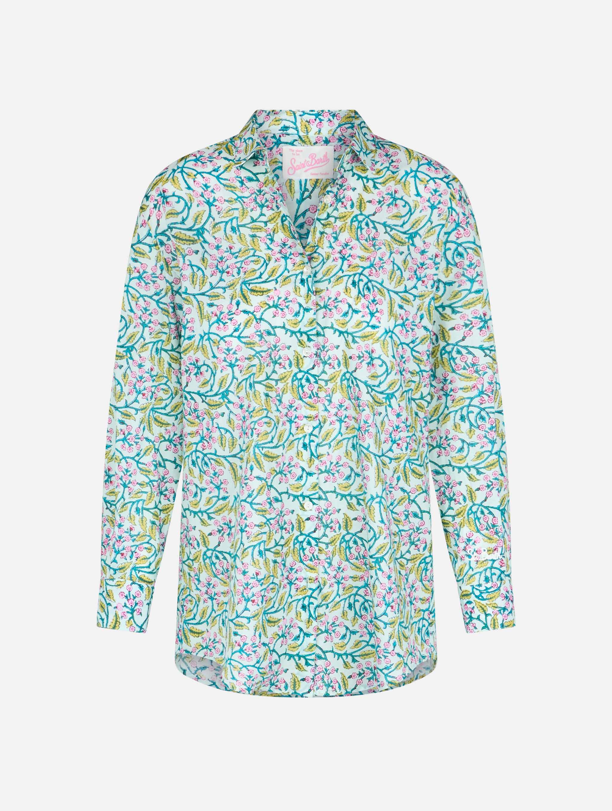 Brigitte Damen-Baumwollbluse im Oversize-Stil mit Blumenmuster