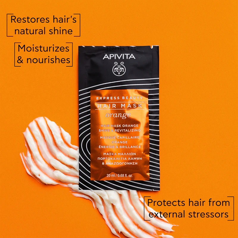 „Apivita Express Beauty“ plaukų kaukė „Shine Orange“ atgaivinamoji plaukų kaukė