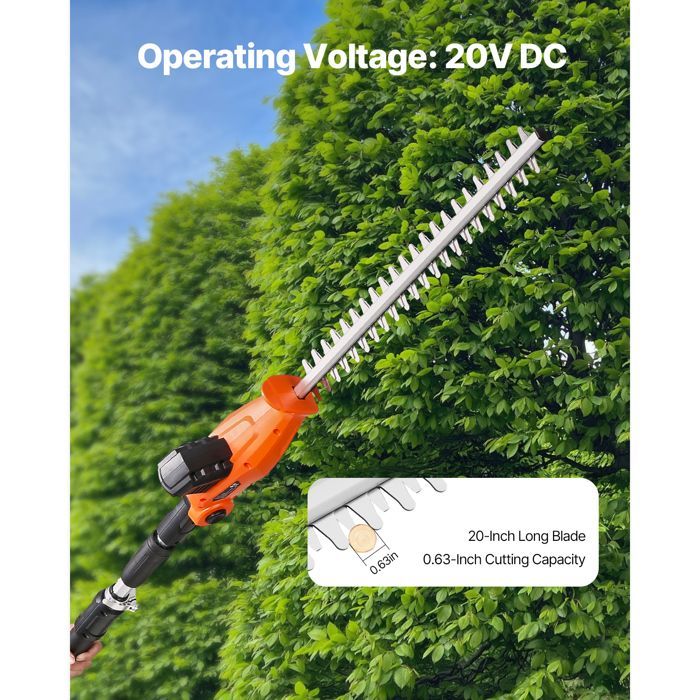 Tagliasiepi elettrico DUOKU - Asta estensibile - 20V - Lama da 510 mm - 5 angolazioni regolabili