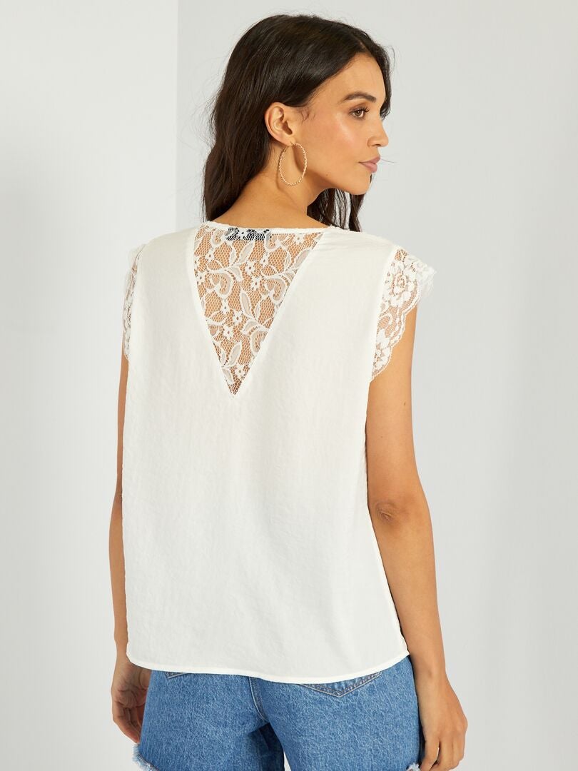 Blusa de satén con encaje - Blanca