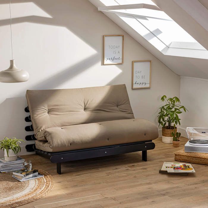 Materasso futon color tortora con cuore in lattice, 90x190 cm - Taupe - Garanzia di 5 anni - Terre de Nuit