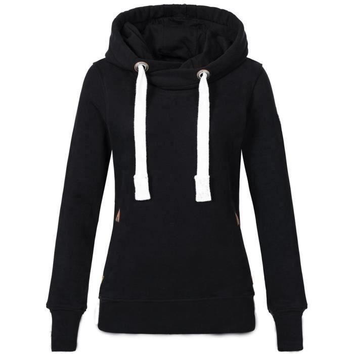Sudadera para mujer - FUNMOON - Manga larga - Con capucha - Negra - Tallas grandes