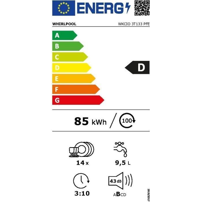 Lavastoviglie da incasso WHIRLPOOL WKCIO3T133PFE 6th Sense - 14 coperti - Induzione - 43 dB - Cassetto portaposate
