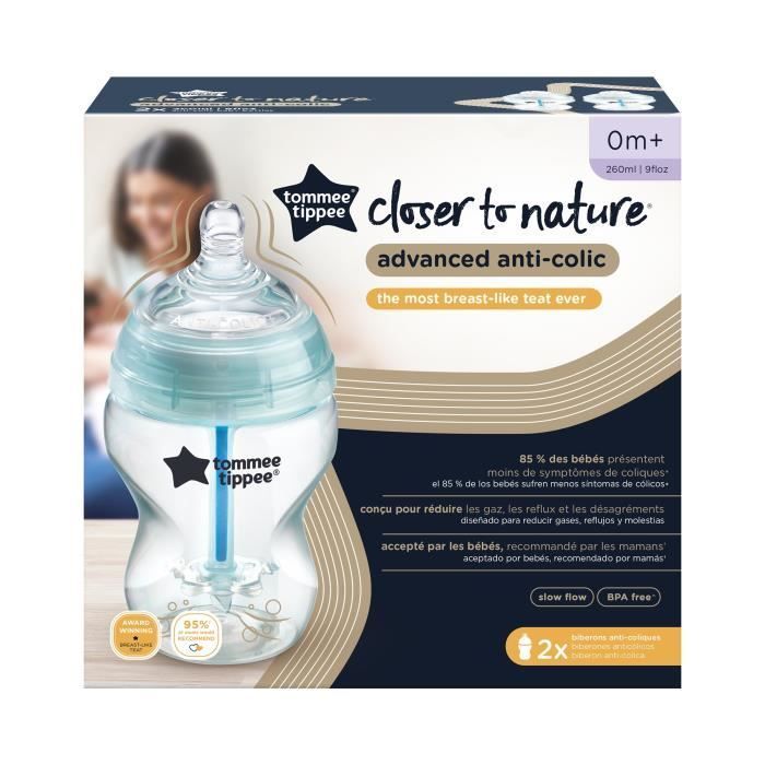 TOMMEE TIPPEE Advanced Anti-Colic Baby Bottle, 2-pack, 260ml