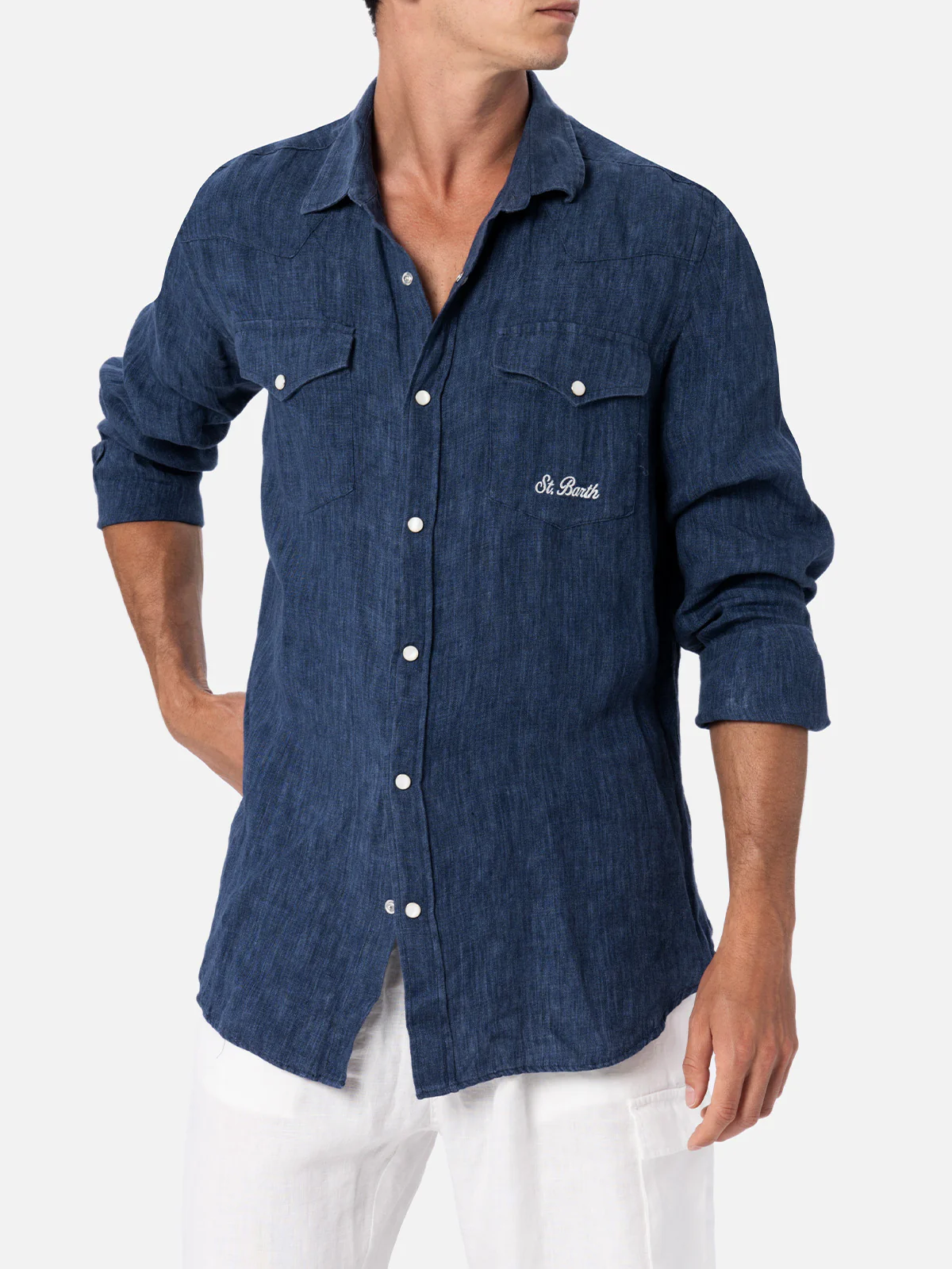 Greg Delave linnen denim overhemd voor heren