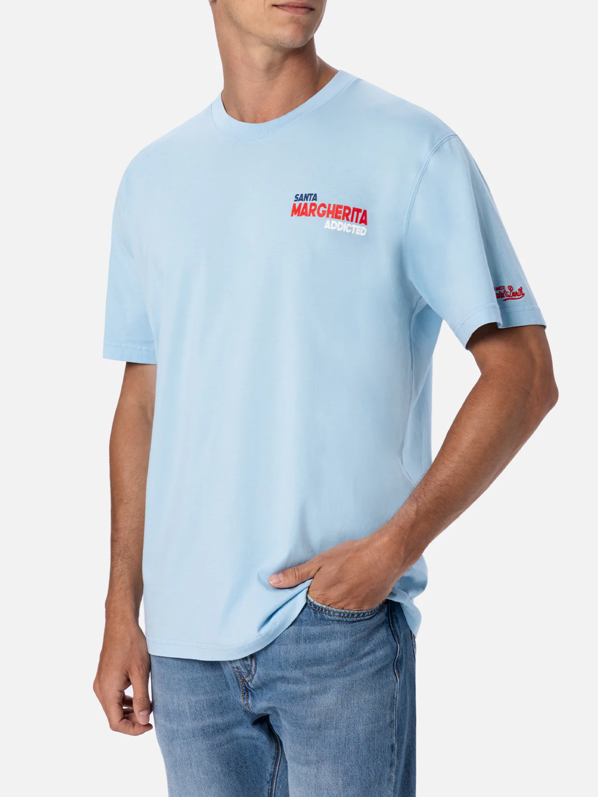 Heren katoenen T-shirt met print van een ansichtkaart van Santa Margheri