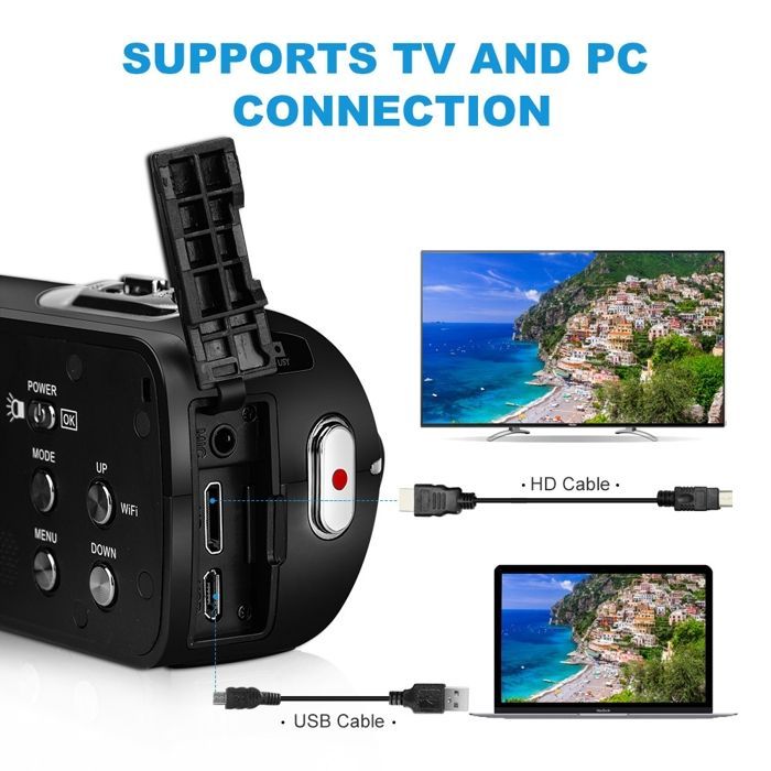 YONIS 2.7K 30MP Digital Camcorder with Wi-Fi Connectivity, Android/iOS App, Infrared Night Vision + 4GB SD Card