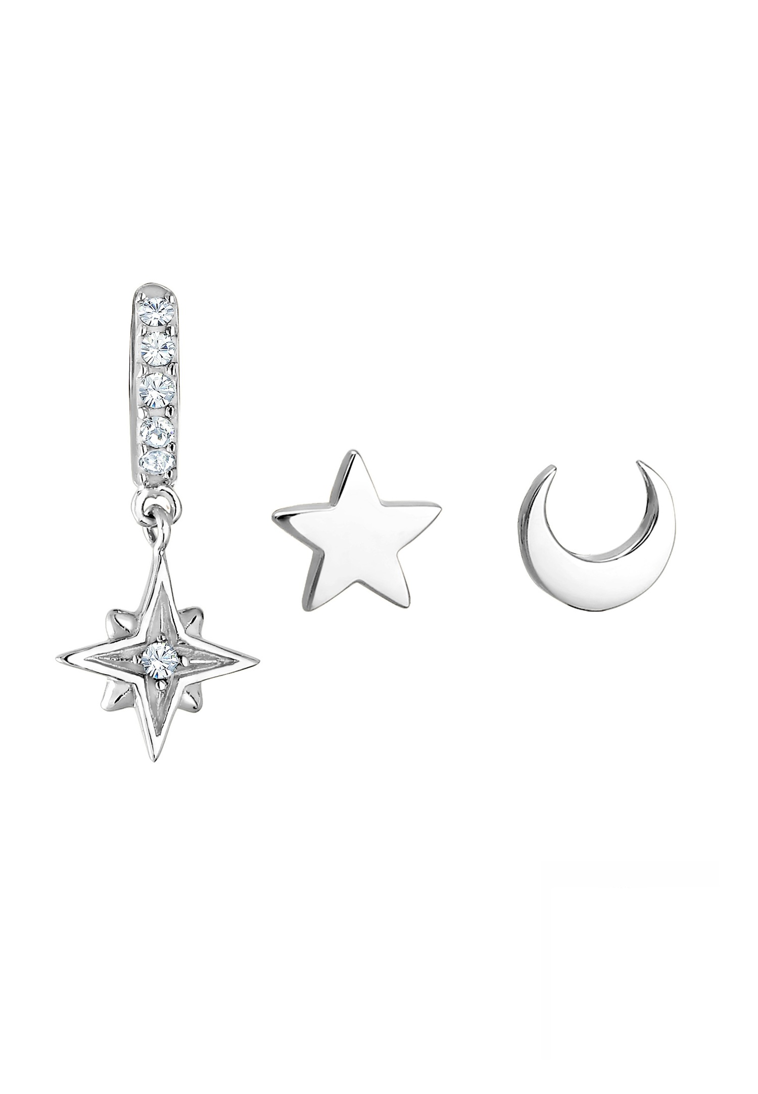 Elli Femmes Set étoile lune avec cristaux en argent sterling 925