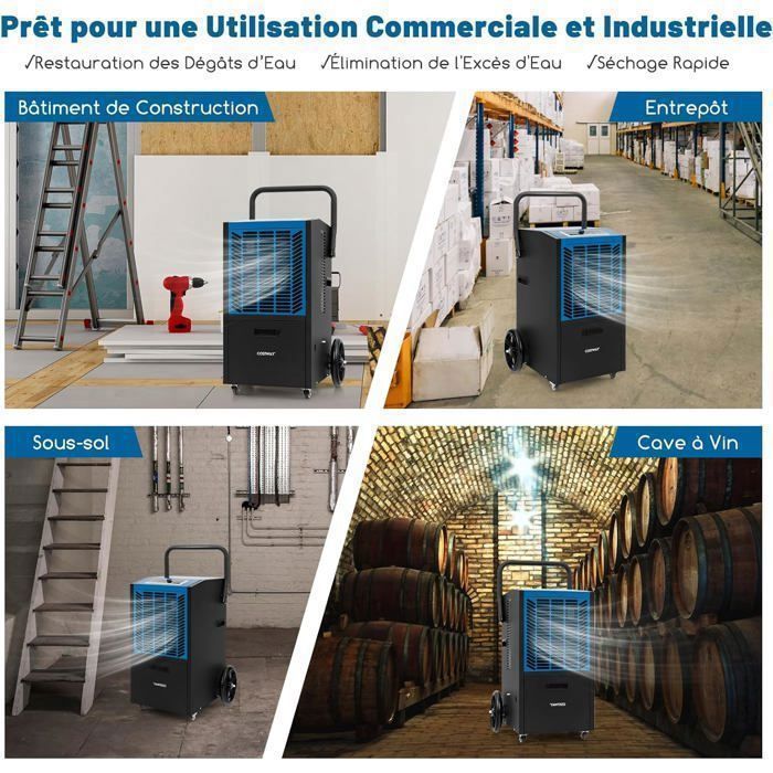 Deshumidificador profesional COSTWAY 66 L/día - Hasta 418 m² - 2 velocidades de ventilador - Temporizador de 24 horas - Bomba - Manguera de desagüe - Azul