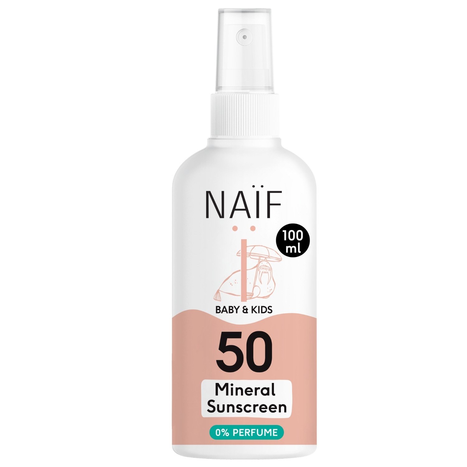 Naif sprej za sunčanje, mineralni sprej za sunčanje, 0% parfema, za bebe i djecu, faktor zaštite od sunca 50, 100 ml