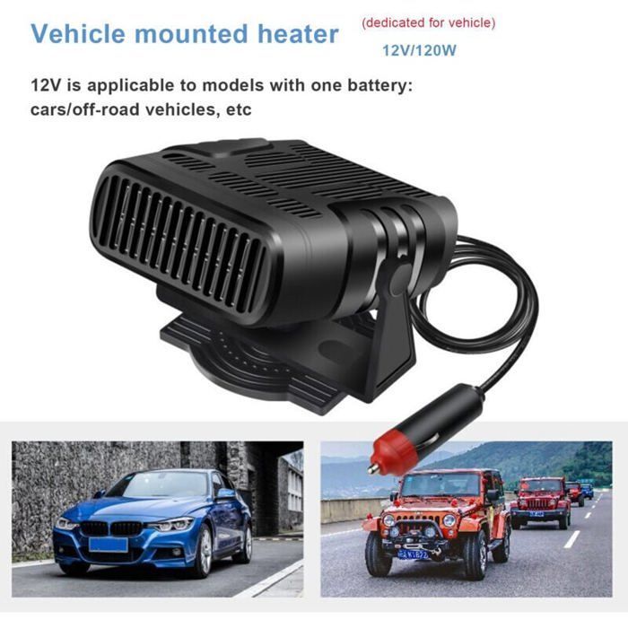 Calefactor de camión de doble función de 24 V, purificación de aire caliente y desempañador, ventilador universal para parabrisas.