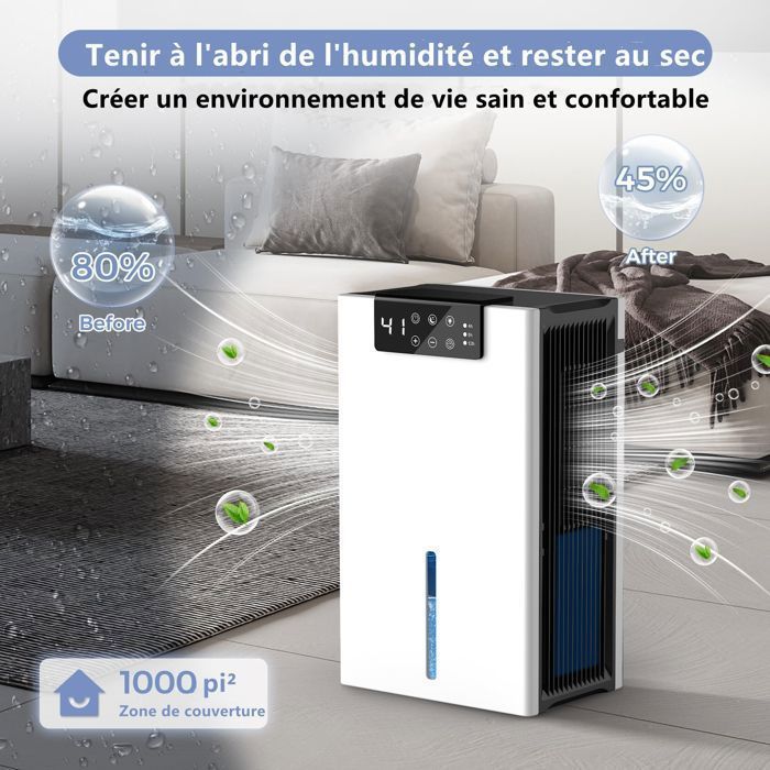 Deshumidificador de 2,4 litros con descongelación automática y temporizador, filtro de aire lavable, apto para baño, dormitorio, etc.