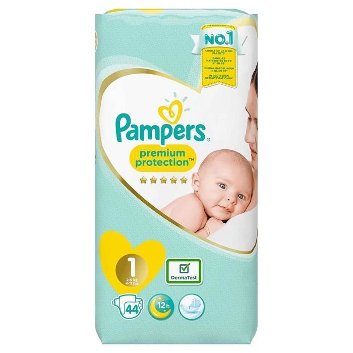 Pampers Premium Protection couches New Baby Taille 1 (2-5 kg), Lot de 2 (2 x 44 pièces)