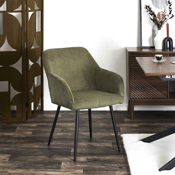 Lot de 2 fauteuils de table en velours côtelé coloris vert - AMORY