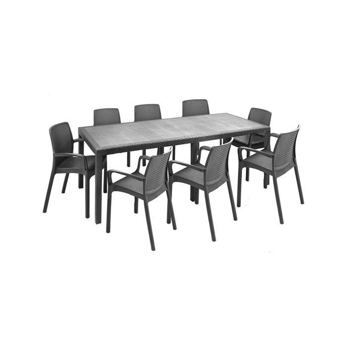 Conjunto de muebles de jardín Arret Dmora, en plástico negro antracita.