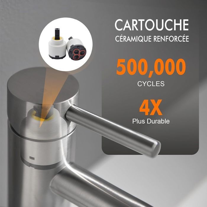 Grifo moderno para lavabo de baño, monomando con cartucho cerámico silencioso, agua fría y caliente.