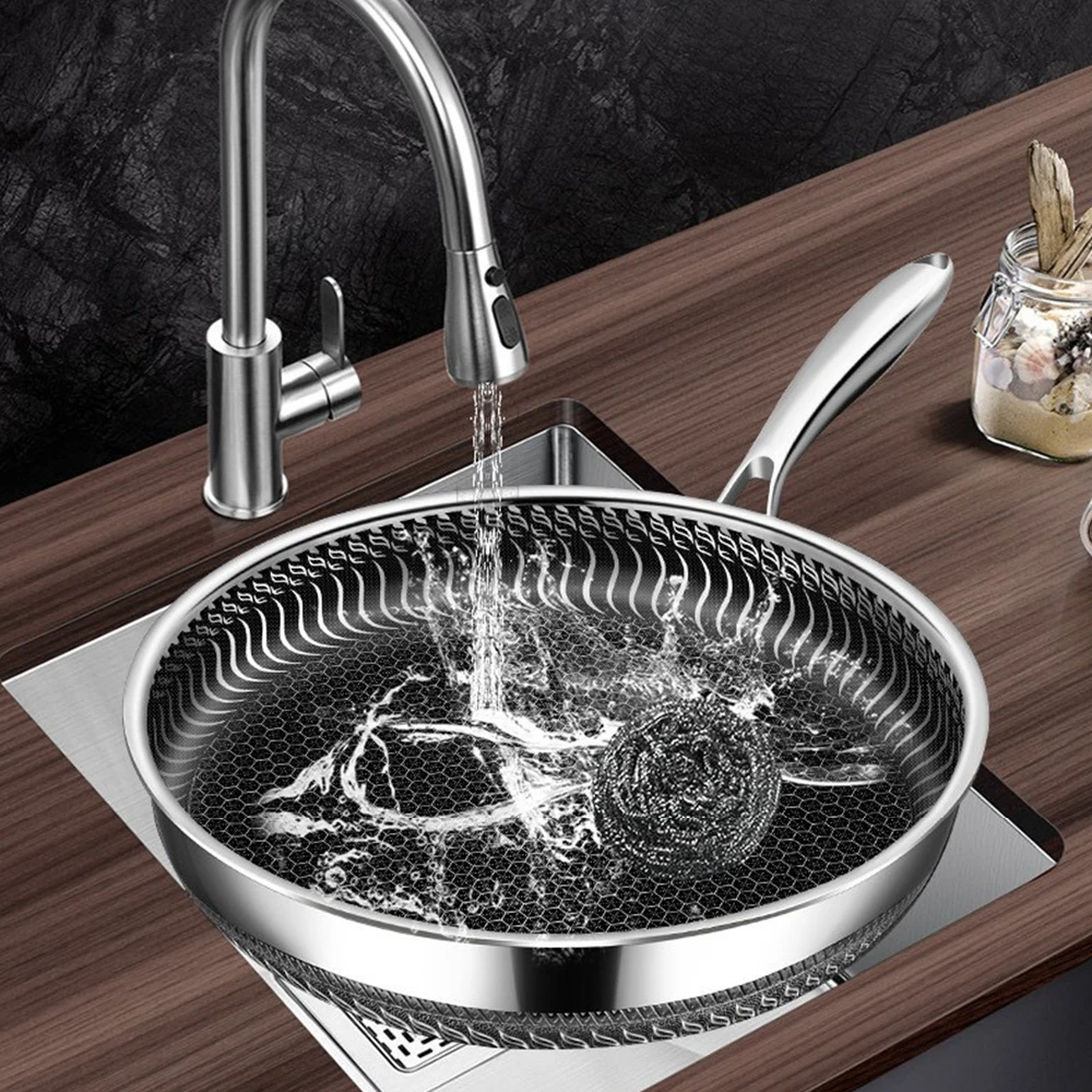 Poêle à frire en acier inoxydable 316 à motif nid d'abeille, antiadhésive, pour la cuisson des steaks, à fond plat, wok, compatible avec les plaques à induction, ustensiles de cuisine universels