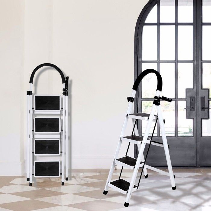 2-in-1 opvouwbare aluminium ladder - MIPAN - Multifunctionele ladder - 4 treden - 133*74*39 cm - Wit