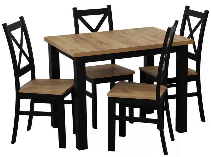 Zestaw stół 120x80 z 4 krzesłami M020-4 Czarny/Dąb Craft