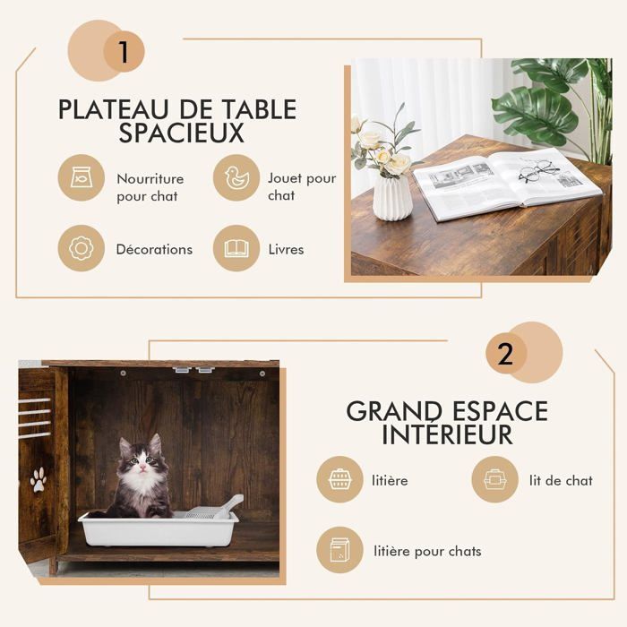 Arenero de madera para gatos COSTWAY con doble puerta, 70 x 51,5 x 50,5 cm, mueble/bandeja de arena con entrada lateral