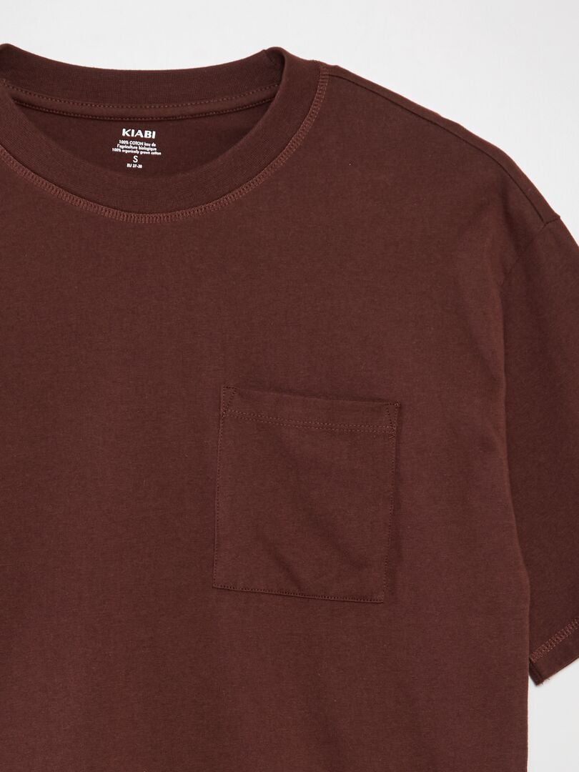 Camiseta folgada de cor sólida - MARROM