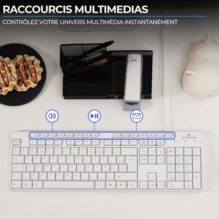 Set composto da tastiera e mouse cablati - 15 tasti di scelta rapida multimediali - BLUESTORK - Media Office - PACK-MEDIA-OFFW/FR - AZERTY