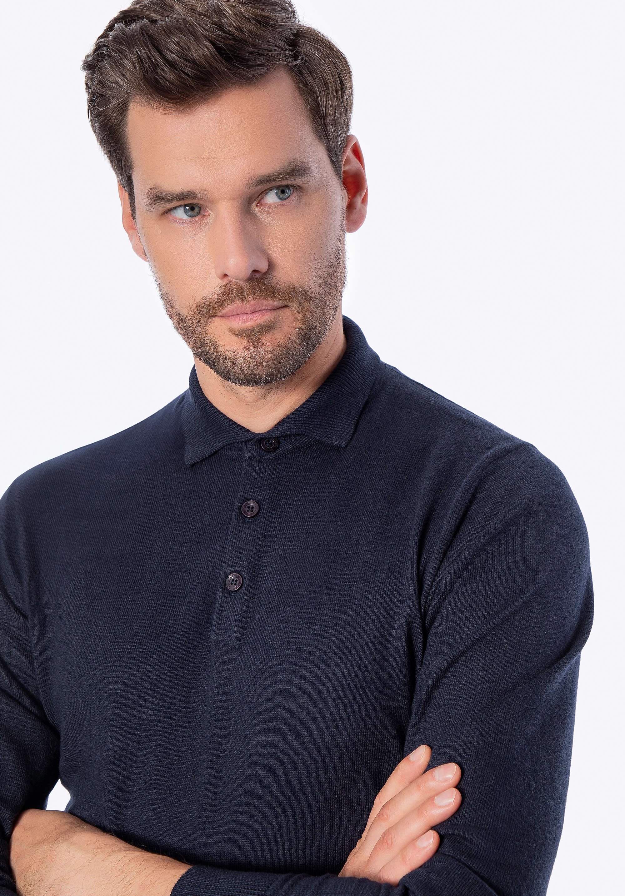 Sweter męski z bawełny z domieszką kaszmiru granatowy