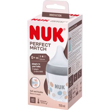 Nuk Perfect Match S Cotton 0M dětská láhev s regulací teploty 150 ml 1 ks 1 ks