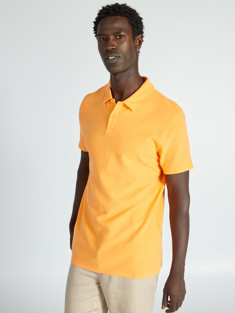 Camisa polo jacquard de cor sólida - LARANJA