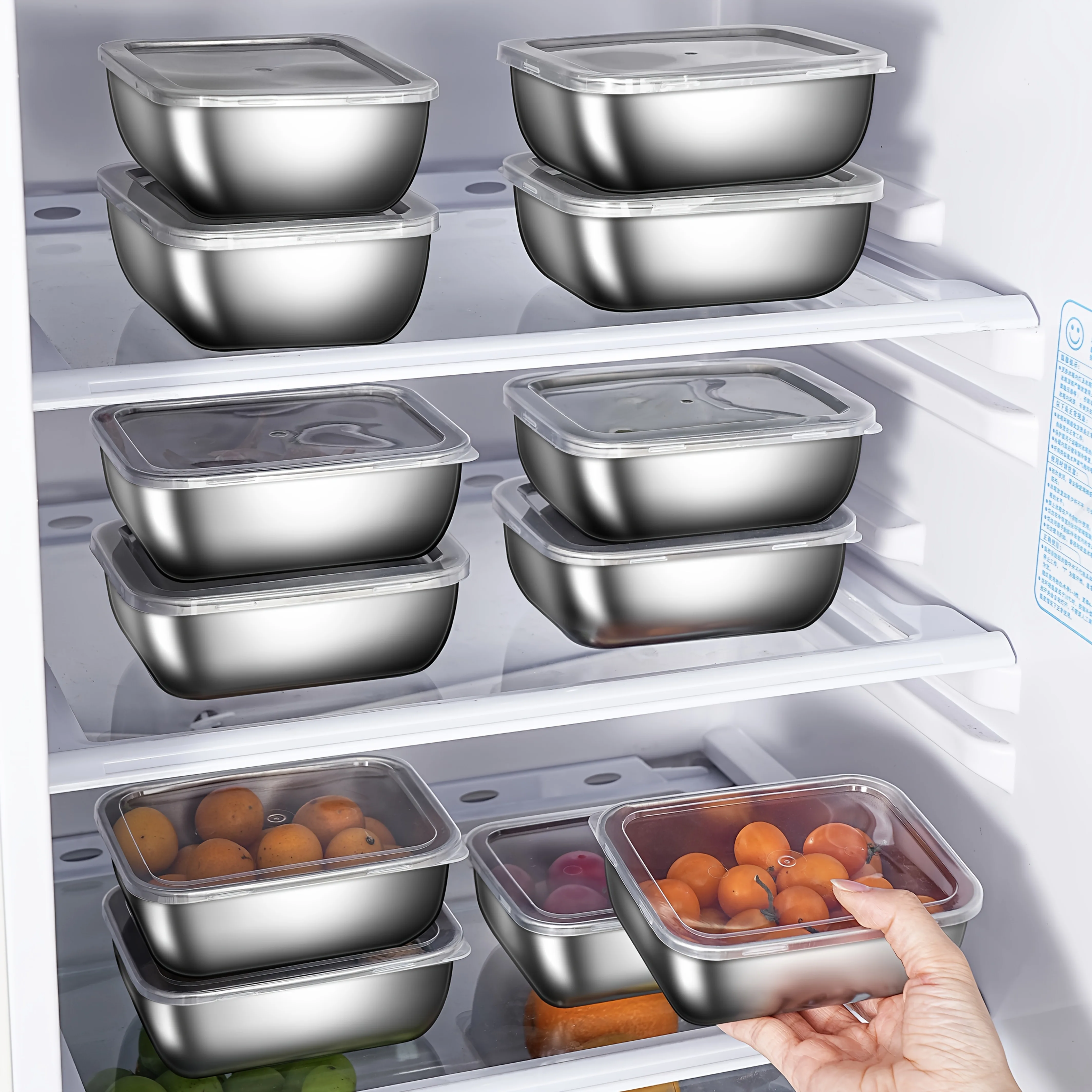 Boîte de conservation alimentaire 4/6 pièces avec couvercle, idéale pour conserver les légumes, les fruits et les accessoires de cuisine.