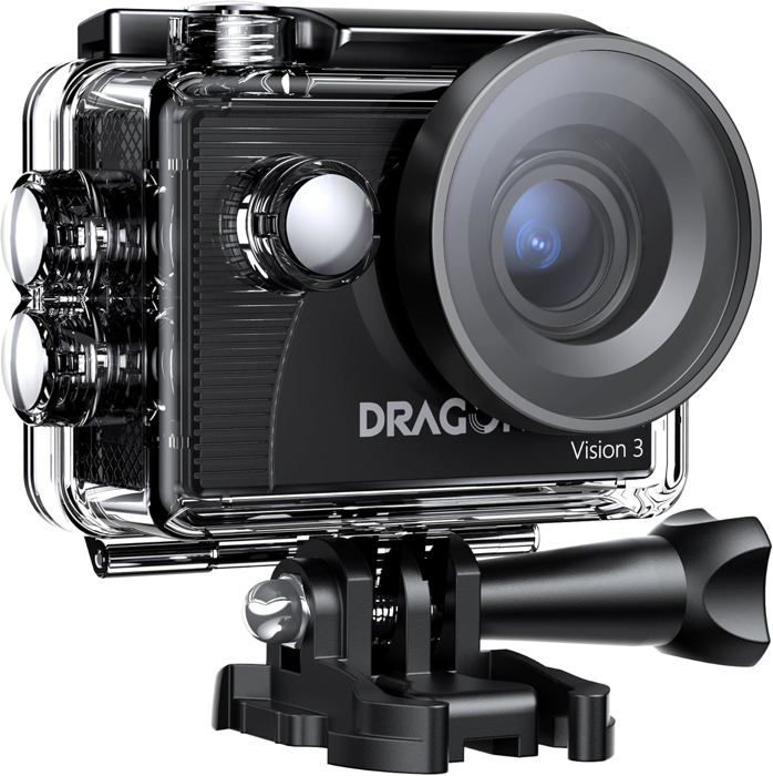 Dragon Touch Vision 3 Waterproof 4K 16 Megapixel Sports Camera with 32GB Extreme Memory Card - Black