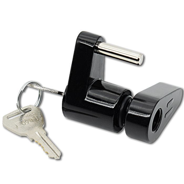 1 set of black zinc alloy trailer hitch locks, with key, anti-theft